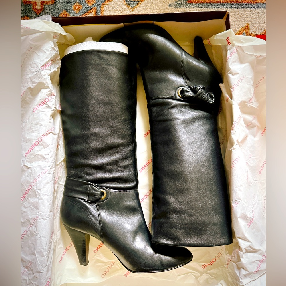Arturo Chiang black genuine leather tall boots, women’s 7.5